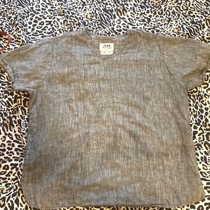 FLAX: Grey Oversized Linen Short Sleeved Shirt